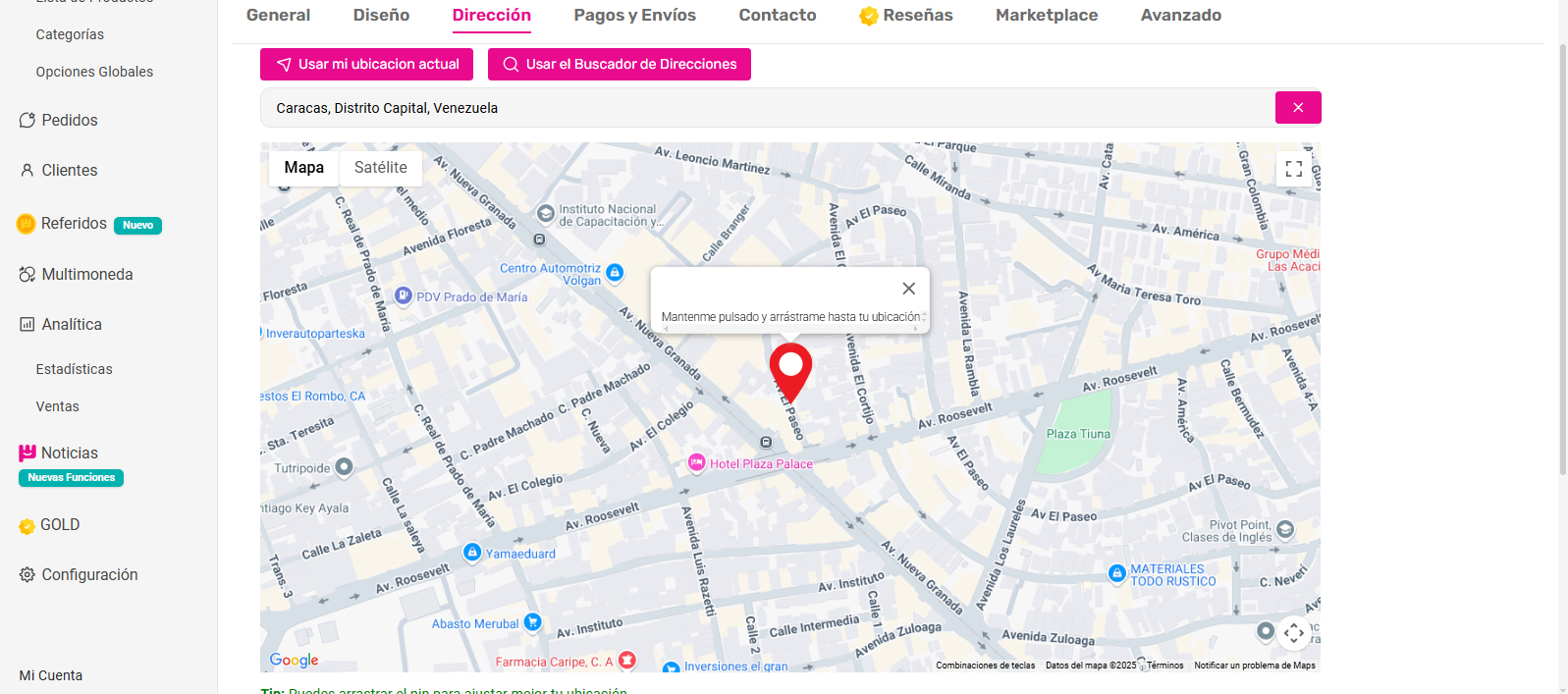 Configurar ubicación en el mapa