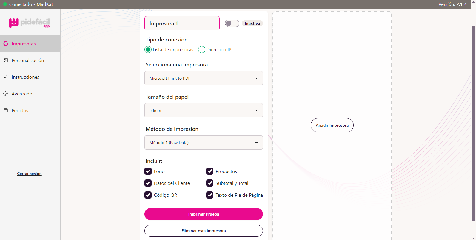 Configuración de impresora - Paso 1.1